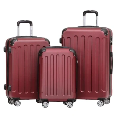 Abbildung von BEIBYE Hartschalen Koffer Trolley Rollkoffer Reisekoffer Handgepäck 4 Rollen (M L XL Set) (Weinrot,