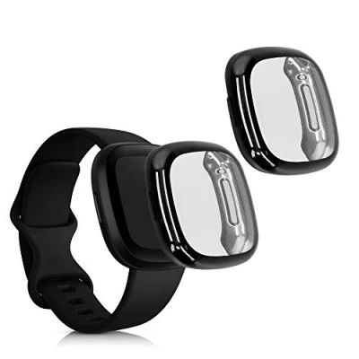 Abbildung von kwmobile 2X Schutzhülle kompatibel mit Fitbit Versa 3 / Sense Hülle Fullbody Cover Set aus Silikon Schwarz Transparent