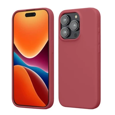 Abbildung von kwmobile Hülle für das iPhone 15 Pro Silikon Handy Case stoßfeste Handyhülle mit weicher Oberfläche Dark Rose