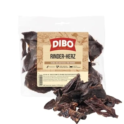 Abbildung von DIBO Rinder Herz, entfettet, 100g Beutel, der kleine Naturkau Snack oder Leckerli für Zwischendurch, Hundefutter, Qualitätskauartikel ohne Chemie