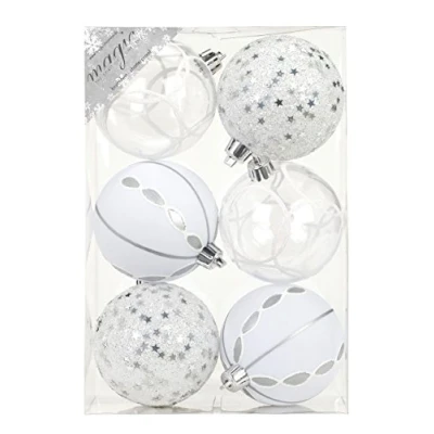 Abbildung von Inge Glas Christbaumkugeln 8cm Silber/Weiß Motive Ornament Dekor Kunststoff bruchfest Dekokugeln Weihnachtskugeln Baumkugeln Baumschmuck Set Christbaumschmuck Weihnachtsschmuck 80mm