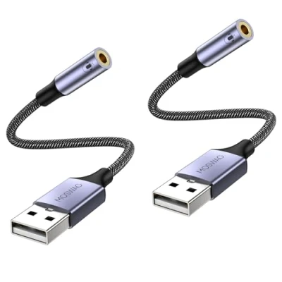 Abbildung von MOSWAG USB zu Audio Jack Adapter (2 Stück), 3,5 mm Aux Stereo Converter Externer Soundkartenadapter Kompatibel mit Kopfhörer, PC, Laptop, Linux, Desktop, PS4 und Anderen Geräte