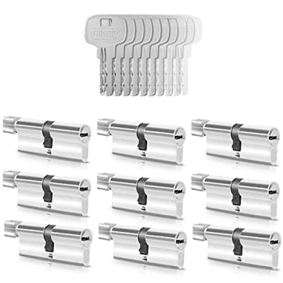 Abbildung von GERCAR 9x Knaufzylinder gleichschließend 9 Schließzylinder 30/30 inkl. 45 Schlüssel 60 mm Türschloss Zylinderschloss mit N+G Funktion gleichschliessendes 9er Set Länge: 60mm A:30 B:30