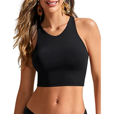 Abbildung von CRZ YOGA Damen Racerback Swim Top Bikini Oberteil Schnell Trocknend Padded Swimsuit Schwarz 34