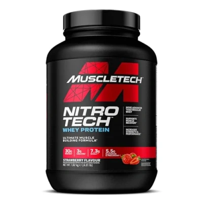 Abbildung von Muscletech NitroTech Proteinpulver, Muskelaufbau Formel, 4lbs, Erdbeere