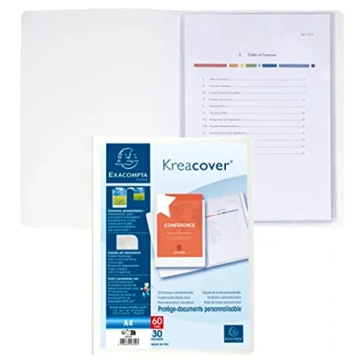 Abbildung von Exacompta 58309E Sichtmappe KreaCover Chromaline aus Kunststoff DIN A4 mit 30 Klarsichthüllen, 60 Sichten, Tasche am Vorderdeckel zum selbstgestalten, Aktenhülle, Prospekthülle, 1 Stück Zufallsfarbe