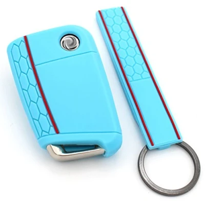 Abbildung von Schlüssel Hülle + Keytag VB für 3 Tasten Auto Silikon Cover von Finest Folia (Hellblau)