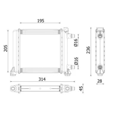 Abbildung von MAHLE ORIGINAL CR 2642 000P Kühler, Motorkühlung Aluminium 195 205 28 Kühlrippen gelötet