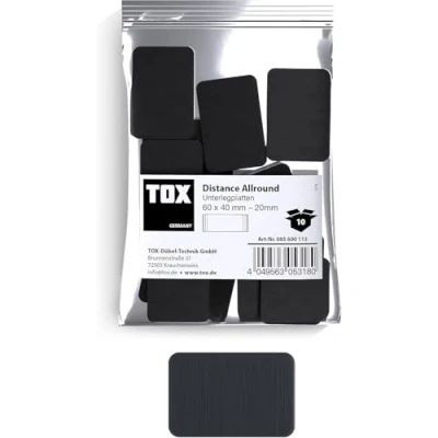 Abbildung von TOX Distance Allround Unterlegplatten M, Ausgleichsplatten aus Kunststoff, belastbar bis 5 Tonnen, Polypropylen, 60 x 40 20 mm, 1 Beutel, 10 Stk., 065600113