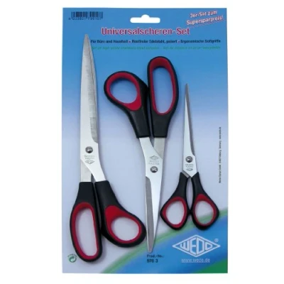 Abbildung von Wedo 9763 Universalscheren Set (rostfreier Edelstahl, 3 teilig, Kunststoff Softgriffe 16/21/25,5 cm) schwarz/rot