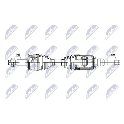 Abbildung von NTY NPW DW 055 Antriebswelle Vorderachse links 628mm