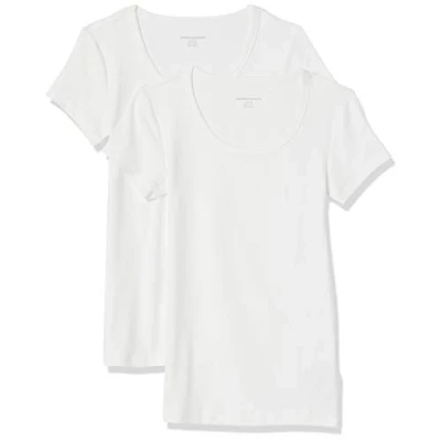 Abbildung von Amazon Essentials Damen T Shirt mit Flügelärmeln und U Ausschnitt in schmaler Passform, 2er Pack, Weiß, XS