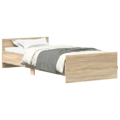 Abbildung von vidaXL Bettgestell, Bettrahmen mit Lattenrost, Bett Gästebett Kopfteil Fußteil, Einzelbett Schlafzimmerbett Schlafzimmermöbel, Sonoma Eiche 90x200cm Holzwerkstoff
