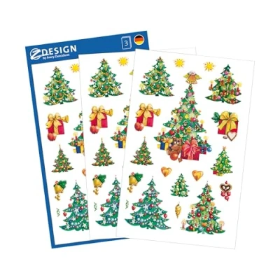 Abbildung von AVERY Zweckform 24 Aufkleber Weihnachten Weihnachtsbäume Motive (Made in Germany, Weihnachtssticker Papier, selbstklebende Weihnachtsdeko Karten, Geschenke, Tüten) 3 Bogen/je 10 Sticker, 52401
