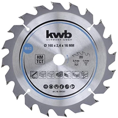 Abbildung von kwb Kreissägeblatt 160 x 16 mm Schneller Schnitt, geeignet für Weich und Hartholz, Tischlerplatten Spanplatten Hartmetall Zähne, flexibles Stammblatt