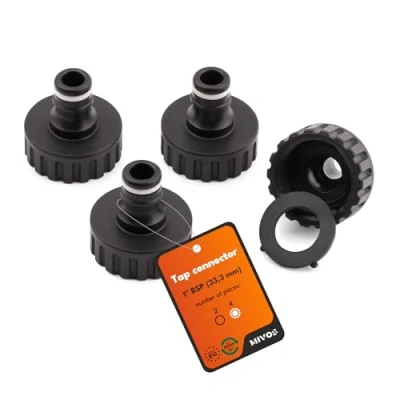 Abbildung von MIVOS 4 x Hahnverbinder Anschluss für Wasserhähne mit 1 Zoll BSP (33,3 mm) Aussengewinde Wasserhahn Adapter Schnellkupplung Gartenschlauch Hergestellt aus 90% Recyceltem Kunststoff