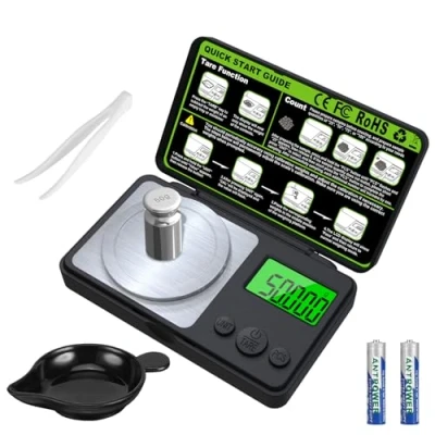 Abbildung von Feinwaage, 50g/0.001g Hochpräzise Milligramm Waage, Electronische Digitalwaage mit LCD Display, Cal Gewicht, Pinzette, Tray und Schaufel, zum Wiegen von Pulvern, Schmuck, Medizin