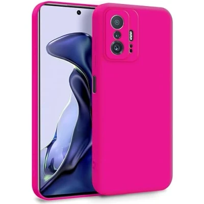 Abbildung von MyGadget Hülle für Xiaomi 11t Pro Zweilagige Handyhülle mit Kameraschutz Cover Innenfutter &amp; Silikon außen Magenta Rot