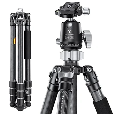 Abbildung von K&amp;F Concept X Series Carbon Stativ, 172cm Kamera Professionelles Fotostativ mit 36mm Metallkugelkopf, Tragfähigkeit 16KG, Tripod für Innen und Außen Fotographie X284C4+BH 36