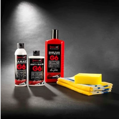 Abbildung von GOLLIT Starter Set I Hochglanzversiegelung 500ml, Nano Scheibenversiegelung 200ml, Kunststoffpflege 250ml. Made in Germany