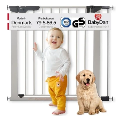 Abbildung von BabyDan Premier Türschutzgitter/Treppenschutzgitter zum Klemmen, 79,6 86,5 cm hergestellt in Dänemark und vom TÜV GS geprüft, Farbe: Silber / Schwarz