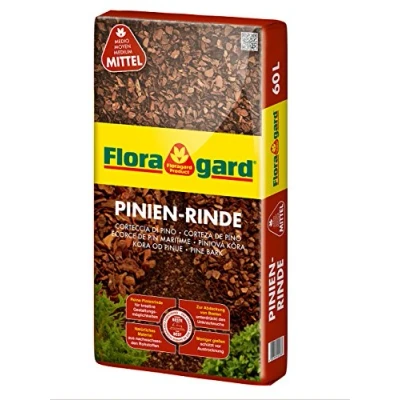 Abbildung von Floragard Mulch Pinienrinde 15 25 mm 60 L mittel dekorativer Bodenbelag unterdrückt Unkrautwuchs naturbelassen für mediterranes Flair