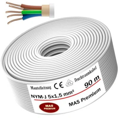 Abbildung von MAS Premium Feuchtraumkabel Stromkabel 5 200m Mantelleitung NYM J 3x1, 2,5 4 6 10 oder 5x1,5 16 Elektrokabel für feste Verlegung (NYM mm², 90m)