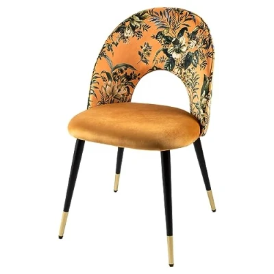 Abbildung von riess ambiente Esszimmerstuhl PRÊT À PORTER gelb / schwarz (Einzelartikel, 1 St), Samt · florales Design Retro