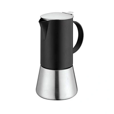 Abbildung von Cilio AIDA Espressokocher 4 Tassen Edelstahl poliert und matt schwarz für alle Herdarten, auch Induktion geeignet Ø 9cm, H:17,5cm italienische Kaffeemaschine Cafetera