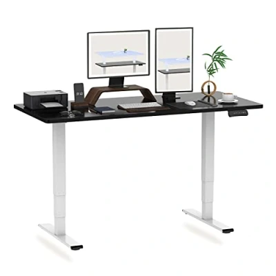 Abbildung von FLEXISPOT Höhenverstellbarer Schreibtisch Elektrisch, 3 Fach Teleskop &amp; Dual Motor, Belastbarkeit 160 KG, Bürotisch mit Memory Funktion&amp;Anti Kollisionssystem(140 x 80 cm Schwarz, Gestell Weiß)