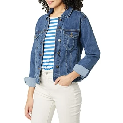 Abbildung von Amazon Essentials Damen Jeansjacke (erhältlich in Übergröße), Mittlere Waschung, M