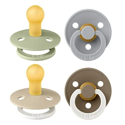 Abbildung von BIBS Colour Schnuller 4er Pack, BPA frei. 2 stück im Dunkeln Leuchtende, Kirschform Nippel. Naturkautschuk/Latex, Hergestellt in Dänemark. 0 6 Monate (4er Pack), Vanilla Glow Mix
