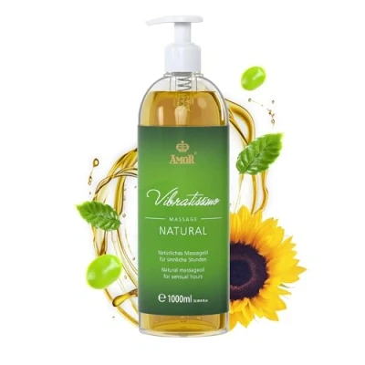 Abbildung von Vibratissimo Natural 1000 ml Massageöl Sanfte Pflege mit natürlichen Inhaltsstoffen Vegan, Hautfreundlich, Gleitöl, Liebesöl