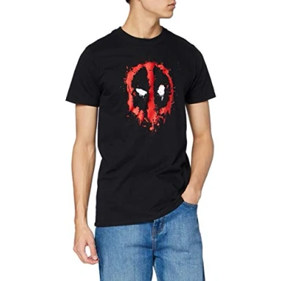 Abbildung von Marvel Herren Deadpool Paint Logo T Shirt, Schwarz, L EU