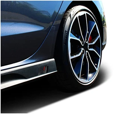Abbildung von 2er Set Folie Schutzfolie für Logo Seitenschweller Emblem Aufkleber Logos Seitlich Selbstklebend Passgenau Auto K055 (Rot/Carbon/Schwarz)