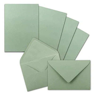 Abbildung von 150x Briefpapier Sets DIN A5 mit C6 Briefumschlägen Eukalyptus Nassklebung (Grün) mattes Schreibpapier Kuverts FarbenFroh by GUSTAV NEUSER