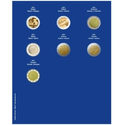 Abbildung von Safe, TOPset, Nachtrag 2 Euro Münzen in Kapseln 2021 Blatt 37 Transp/blauem Vordruckblatt Abm: 185x230 mm. pro Stk.