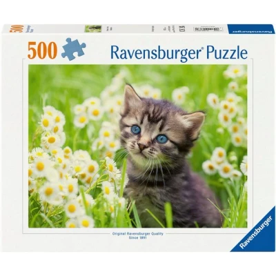 Abbildung von Ravensburger Puzzle Kätzchen in der Wiese, 500 Puzzleteile, Made Germany