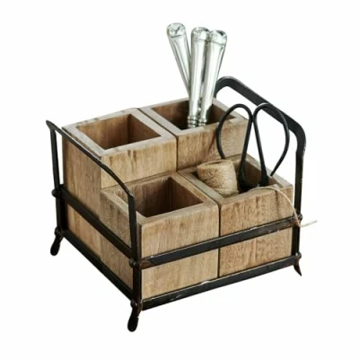 Abbildung von Loberon Organizer Postes, Vier Herausnehmbare Fächer, Natürliche Maserung, Zeitloses Design, Ordnungshelfer, Aufbewahrung, Eisen, Mangoholz, braun/schwarz
