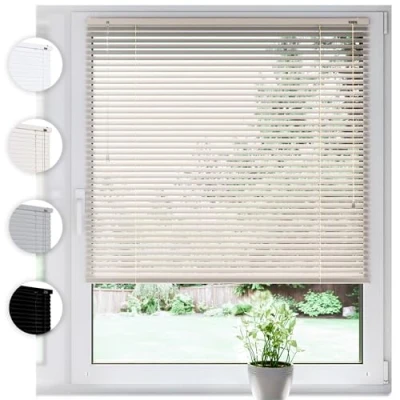 Abbildung von Sonello Jalousie Klemmfix ohne u. mit Bohren 30cm x 100cm Creme Aluminium Jalousette, Inkl. Halterung für Decken Wandmontage Alu Fenster Tür, Blickdicht freihängend