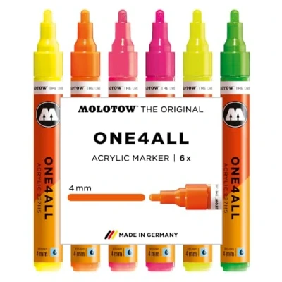 Abbildung von Molotow One4All 227HS Acryl Marker Neon Set (4,0 mm Strichstärke, hochdeckend und permanent, schnell trocknend, nachfüllbar, für fast alle Untergründe) 6 Stück sortiert