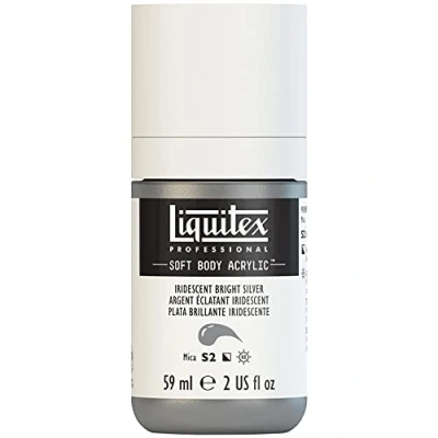 Abbildung von Liquitex 1959236 Professional Acrylfarbe Soft Body Künstlerfarbe in cremiger deckender Konsistenz, hohe Pigmentierung, lichtecht &amp; alterungsbeständig, 59ml Flasche Irisierendes Helles Silber