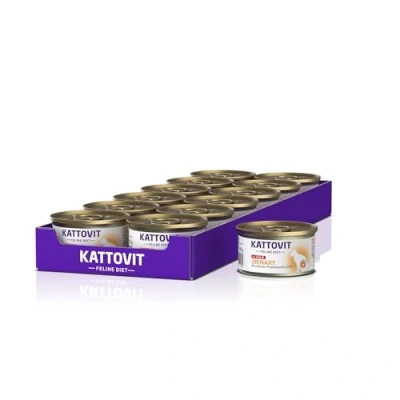 Abbildung von KATTOVIT Urinary Nassfutter für Katzen als Alleinfuttermittel in der Dose. Diätfutter ausgewachsene mit Harnwegserkrankungen 12 x 85 g Kalb
