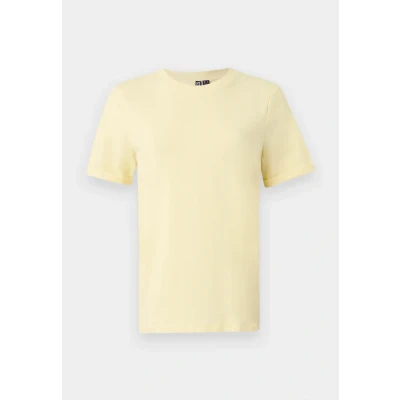 Abbildung von PIECES Ria Short Folded Sleeve Essential T Shirt Pcria Ss Fold Up Solid Tee Noos Bc, Pale Banana,XS