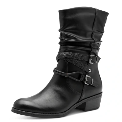 Abbildung von MARCO TOZZI Damen Stiefeletten mit Absatz aus Kunstleder Schnallen, Schwarz (Black), 37
