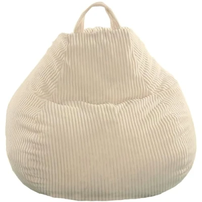 Abbildung von bananair Sitzsack Kinder Cordstoff Breit Gerippt Weich und Bequem Maschinenwaschbarer Bezug Leicht Transportierbar Bean Bag, Gaming mit Füllung (80 x 70 cm, Gebrochenes Weiß)