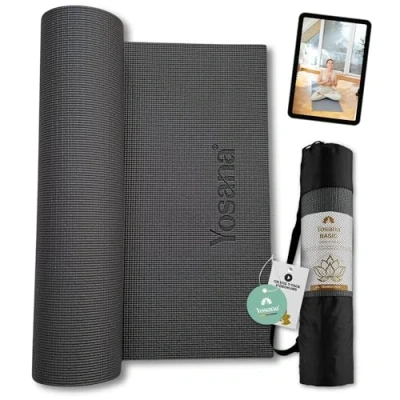 Abbildung von Yogamatte inkl. Tragetasche rutschfeste Sportmatte weiche Gymnastikmatte robuste Pilatesmatte 183x60cm 6mm Dicke (Schwarz)