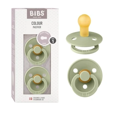 Abbildung von BIBS Colour Schnuller 2er Pack, BPA frei, Kirschform Nippel. Naturkautschuk/Latex, Hergestellt in Dänemark. Größe 1 0+ Monate 2 Sage/Sage
