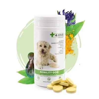 Abbildung von 4 Beiner Mobility Dog, 120 Gelenktabletten für Hunde, natürliche Inhaltsstoffe unterstützen Gelenke, Bänder &amp; Sehnen, fördern Mobilität Wohlbefinden