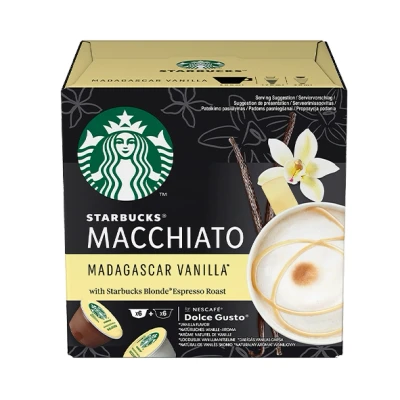 Abbildung von Nescaf? Dolce Gusto Starbucks Vanilla Latte Macchiato, Milchkaffee, Kaffeekapsel, R?stkaffee, 6 Portionen